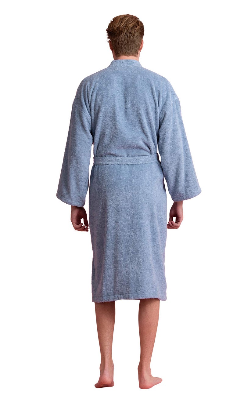 Soft Touch Linen - Turkish Terry Kimono Style Bathrobe - 100% Pure Turkish Cotton - Made in Turkey (Light Blue, Small) - Image 5